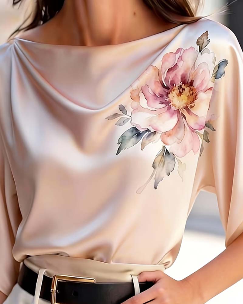 Satin Waist-Cinching Off-Shoulder Shirt