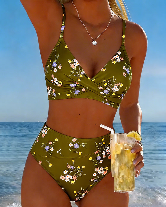 Sexy Crisscross Floral Print Bikini