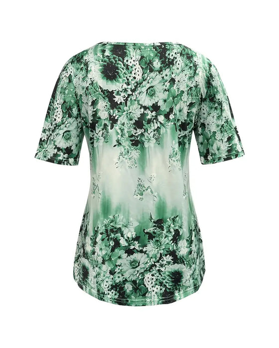 Short-Sleeved Printed Casual Blouse