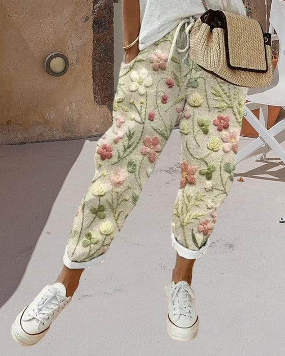 Pocket printed casual pants