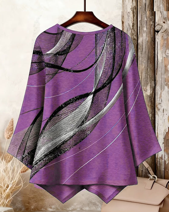Irregular Long Sleeve Printed Top