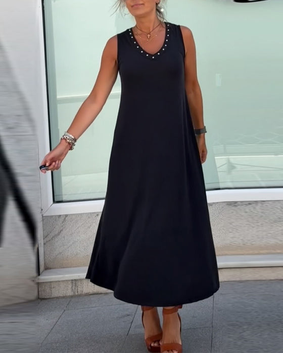 Solid Color Sleeveless Dress