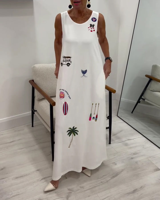 Sleeveless Novelty Print Casual Dress