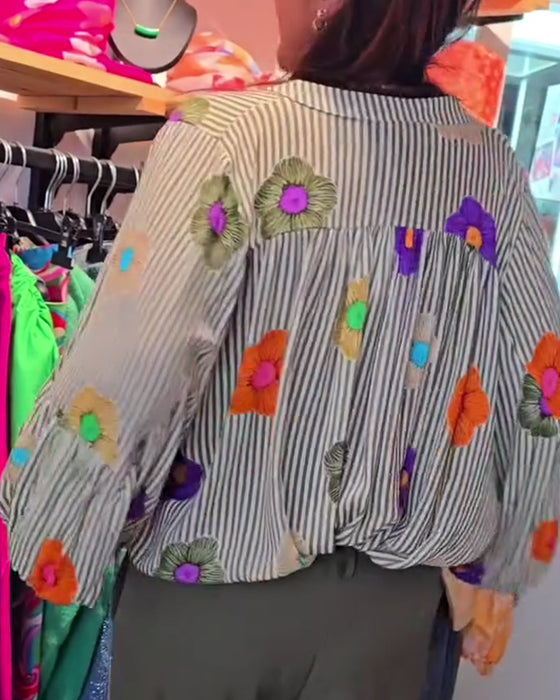 Stripe Floral Tie Blouses