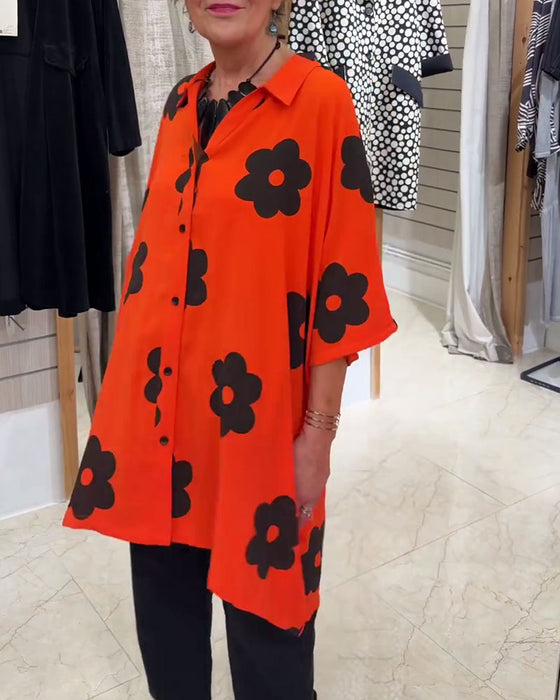 Camp Collar Relaxed Fit Midi Shirt