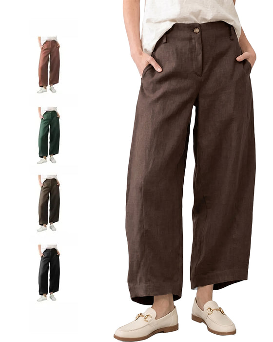 Button Pocket Wide-Leg Cropped Pants