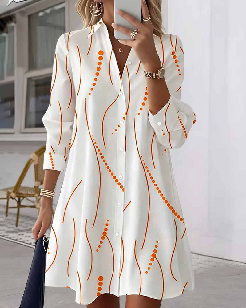 Wavy Lapel Shirt Dress