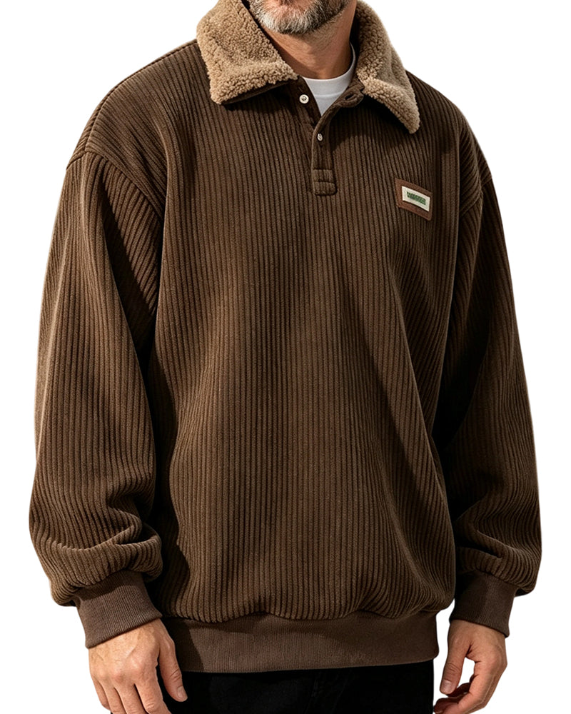 Corduroy Buttoned Lapel Sweatshirt