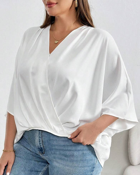 V-Neck Cross Irregular Solid Blouse
