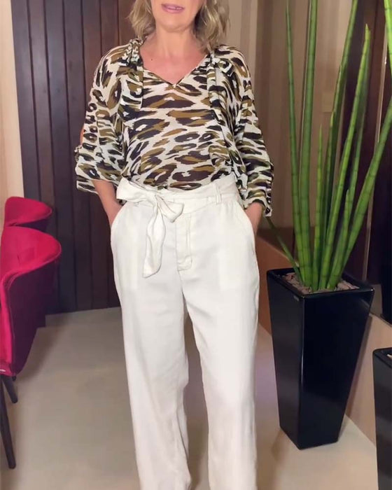 Camouflage print slit sleeve top