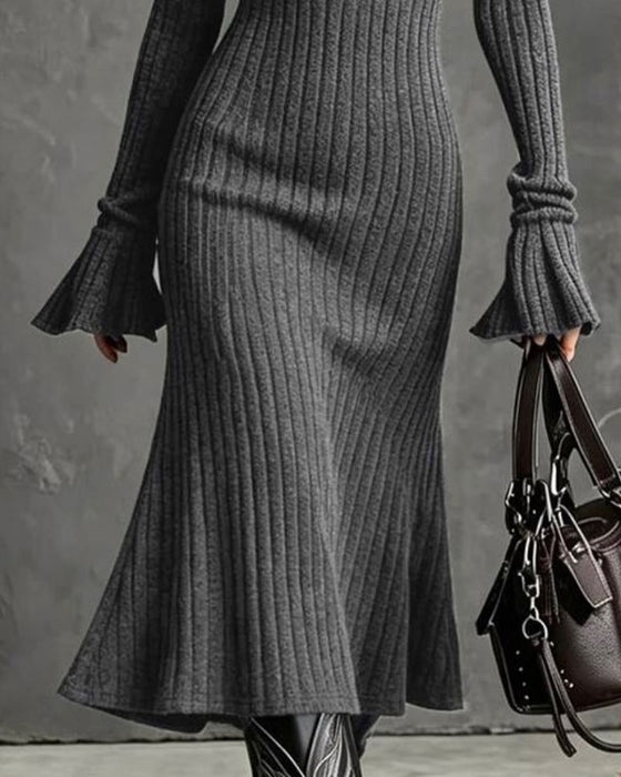 Ribbed Half-Zip Fishtail Sweater Dress