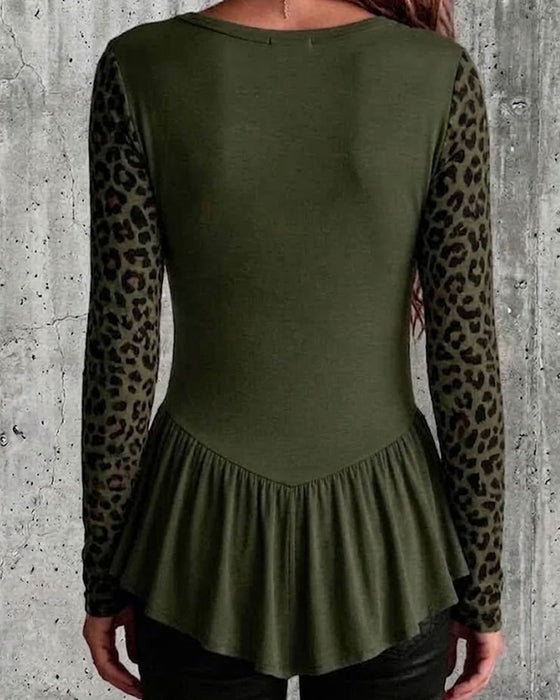Leopard Patchwork Ruffle Top