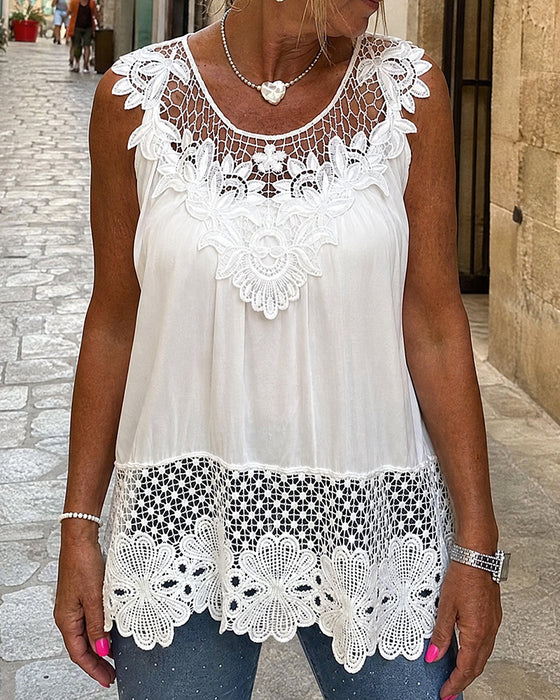 Cutout Lace Patchwork Sleeveless Tank Top