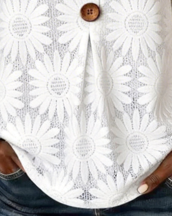 Ruffled Daisy-Print Blouse With Ruffle Sleeves