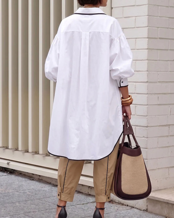 Lantern Sleeve Contrast Loose Blouse