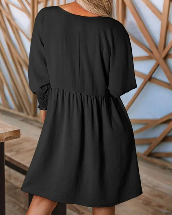 Women's Solid-Color Waist-Cinching Dress