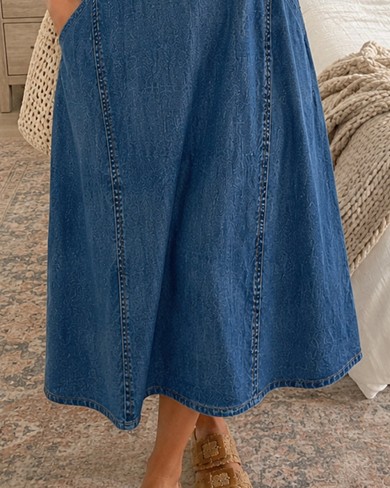 V-Neck Denim Casual Dresses