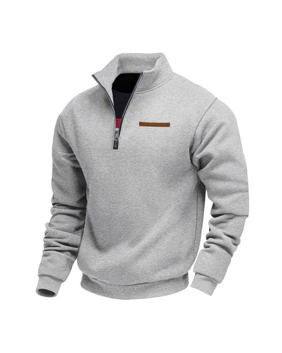 Solid Color Stand Collar Zipper Sweatshirt