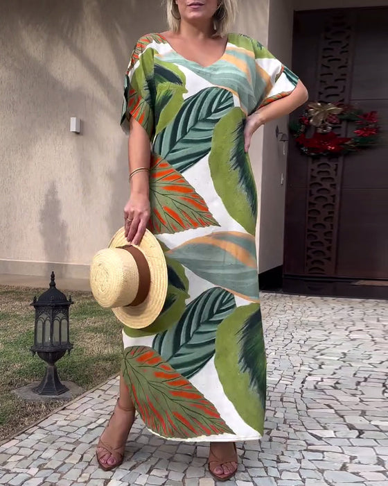 Short sleeve slit casual dress