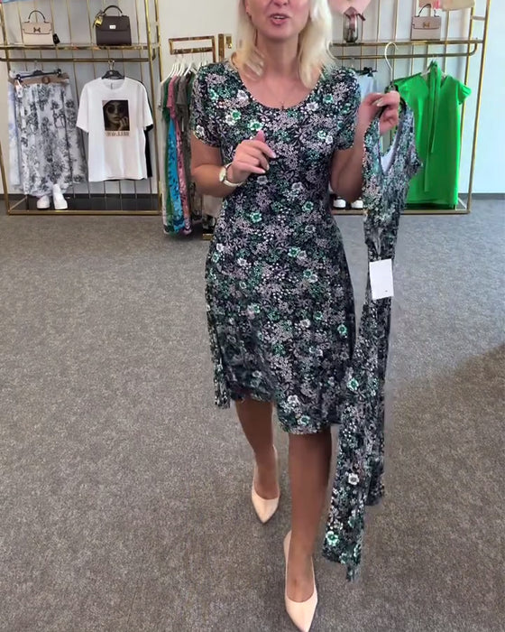 Temperament Slim Waist Printed Dress