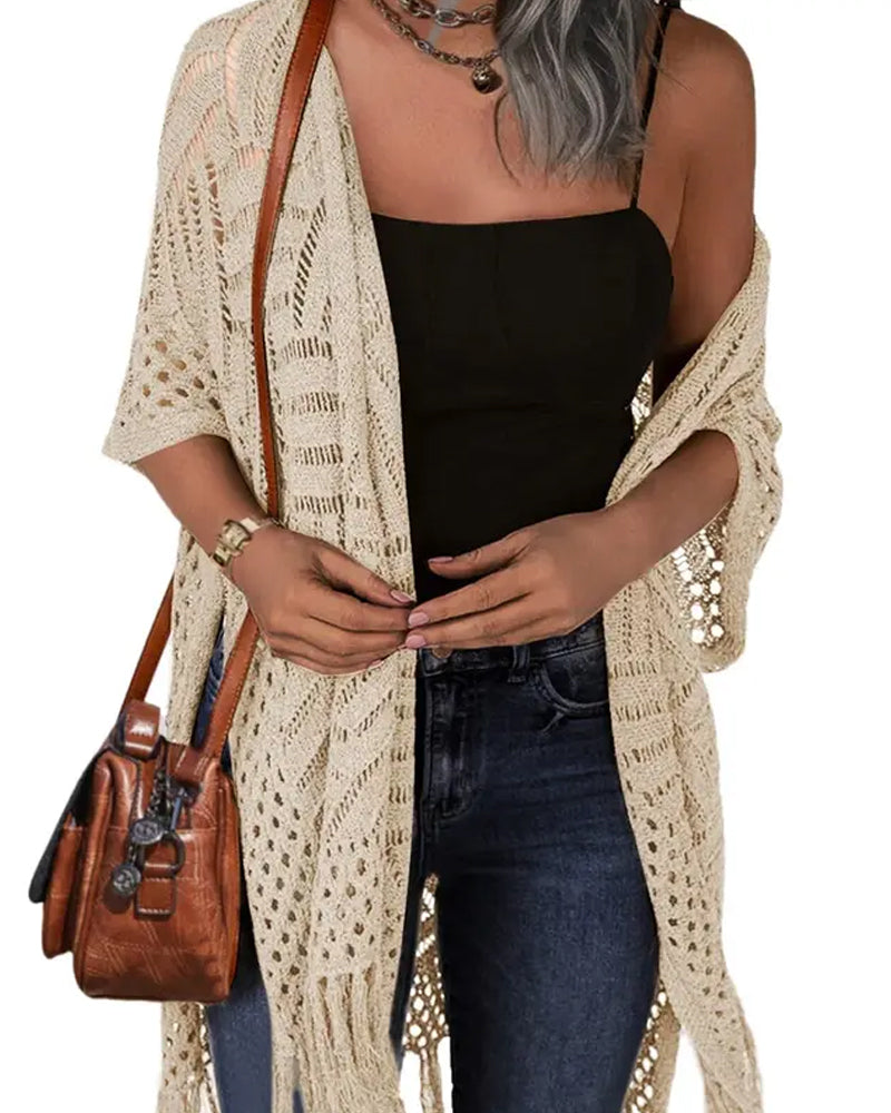 Cut-Out Fringe Knit Cardigans