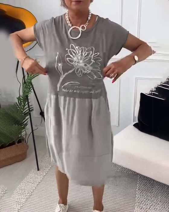 Round neck short sleeve printed dress
