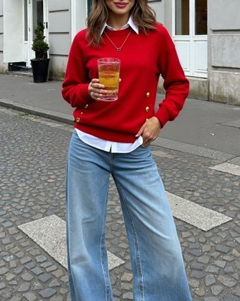 Metal Buckle Design Stylish Pullover