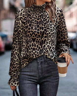 Leopard Print Long-Sleeved Top