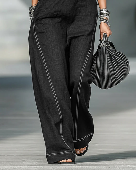 Mandarin Collar Sleeveless Black and White Wide-Leg Jumpsuits