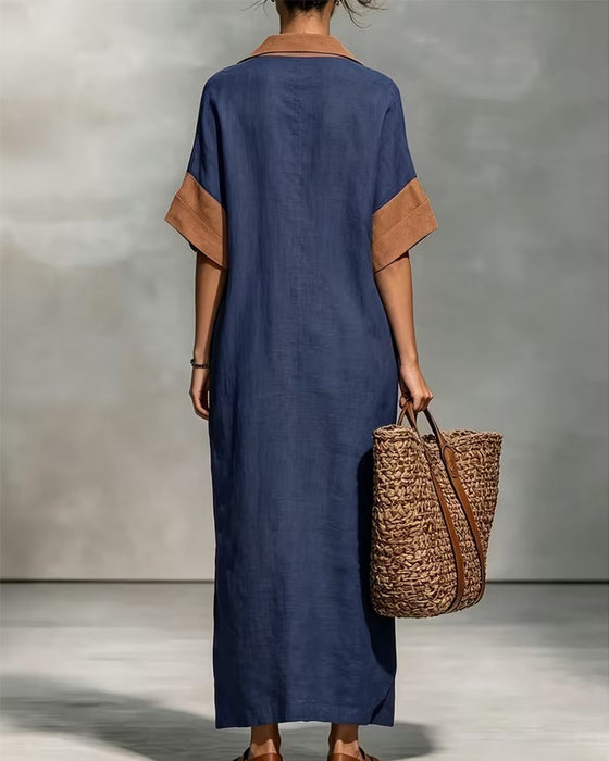 Lapel Colorblock Vacation Dress