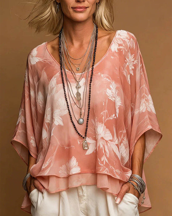 Floral Batwing Sleeve Blouse