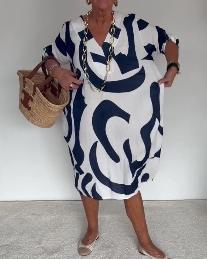 Geometric Abstract Print Loose Fit Dress