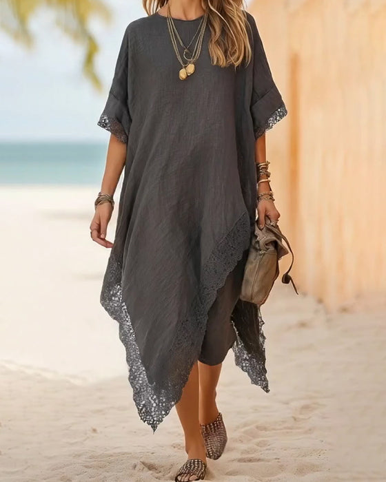 Asymmetrical Lace-Paneled Dress