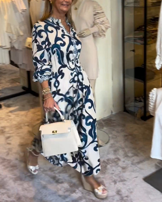 V-Neck Printed Loose Dress