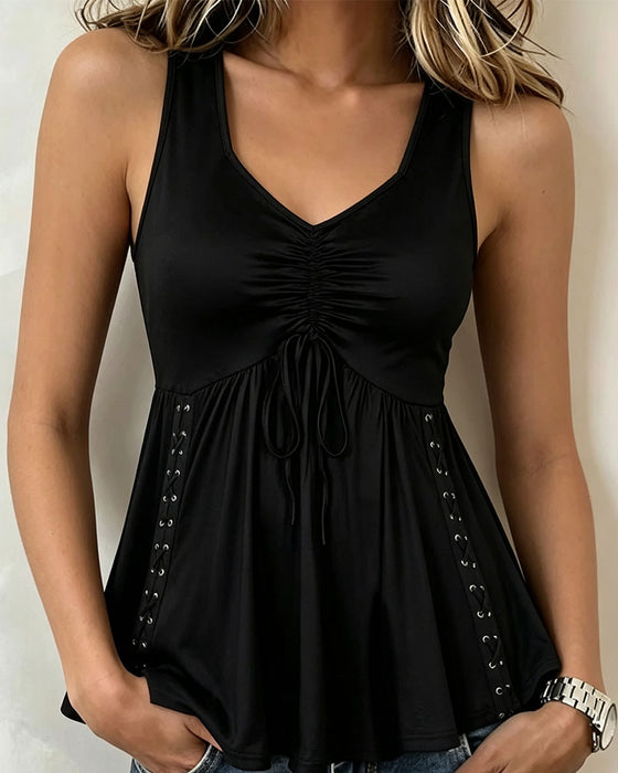 V-Neck Sleeveless Tie A-Line Tank Top