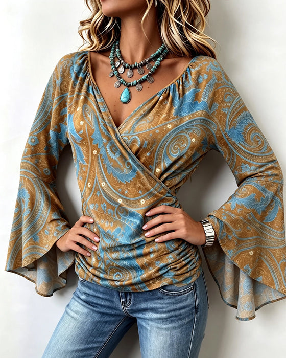 V-Neck Cross Ruffle Blouse