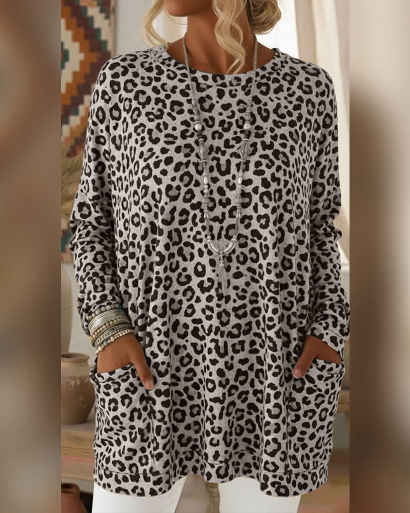 Leopard Print Round-Neck Top