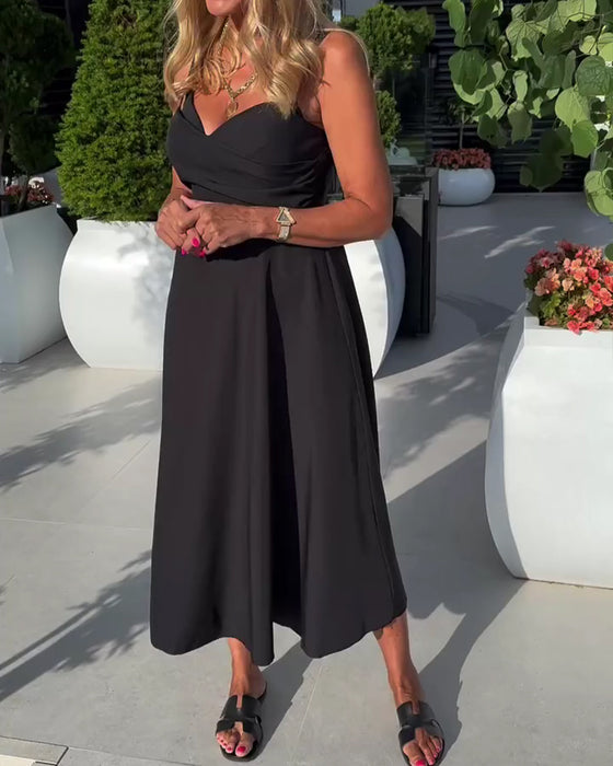Strappy V-Neck Ruched High Waist Dress