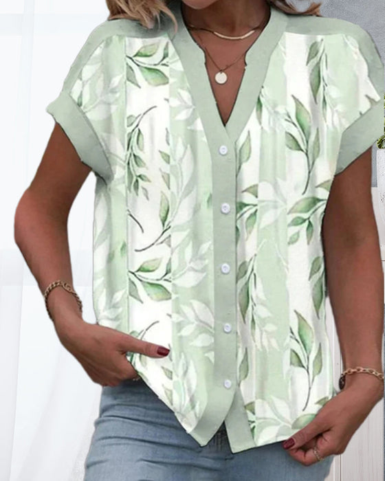 Buttoned leaf print shirt