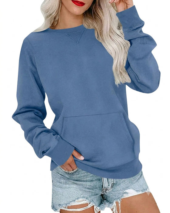 Solid Color Round Neck Long Sleeve Casual Sweatshirt