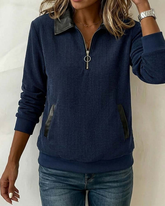 Lapel Zip Long Sleeve Sweatshirt