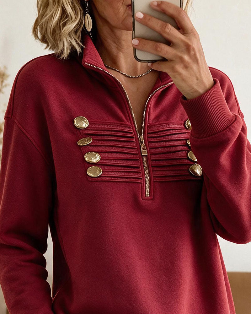 Solid-Color Vintage Sweatshirt With A Stand-Up Collar