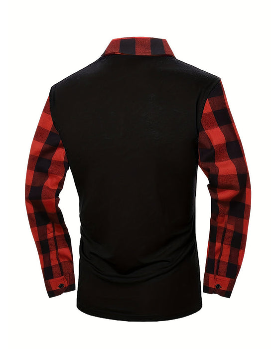 Half-Zip Plaid Spliced Top