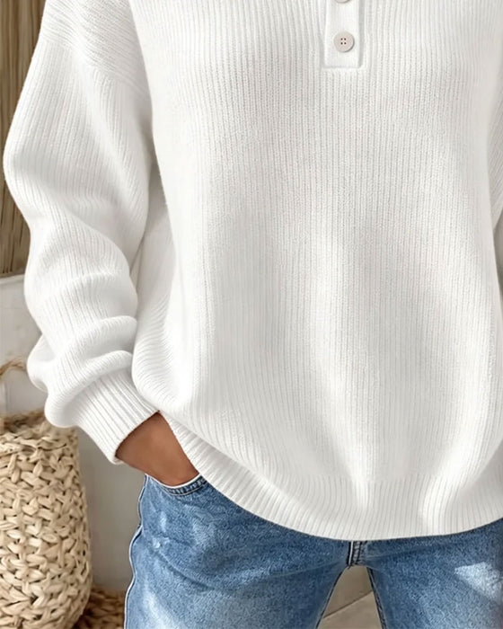 Solid Button Casual Pullover