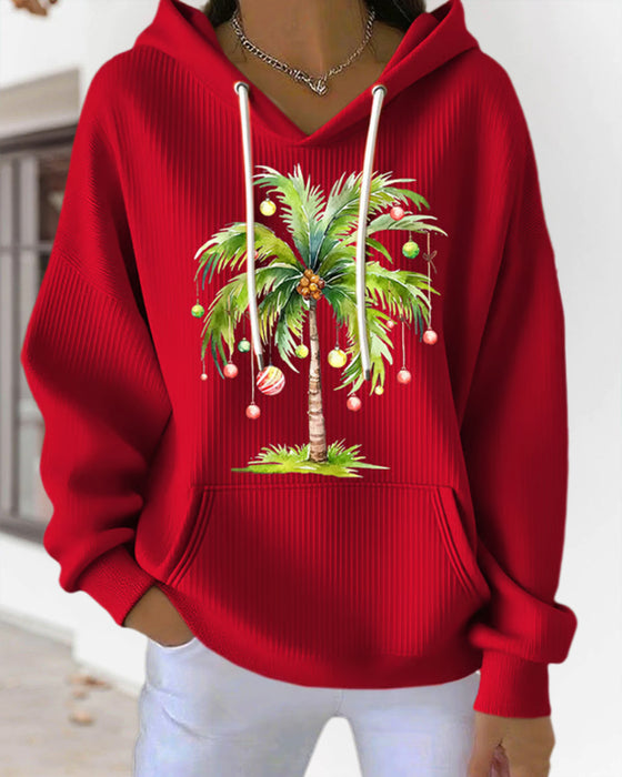 Hooded Casual Palm Tree Print Sweatshirt