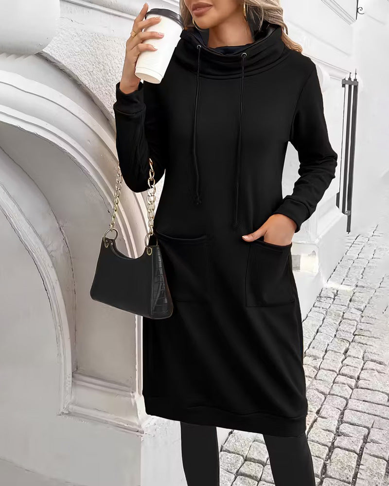 Drawstring Casual Pocket Long-Sleeved Dress