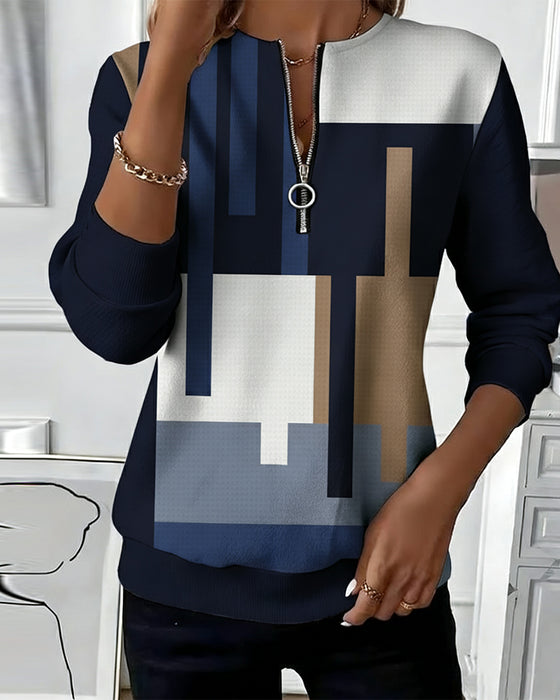 Half Zip Contrast Casual Sweatshirt