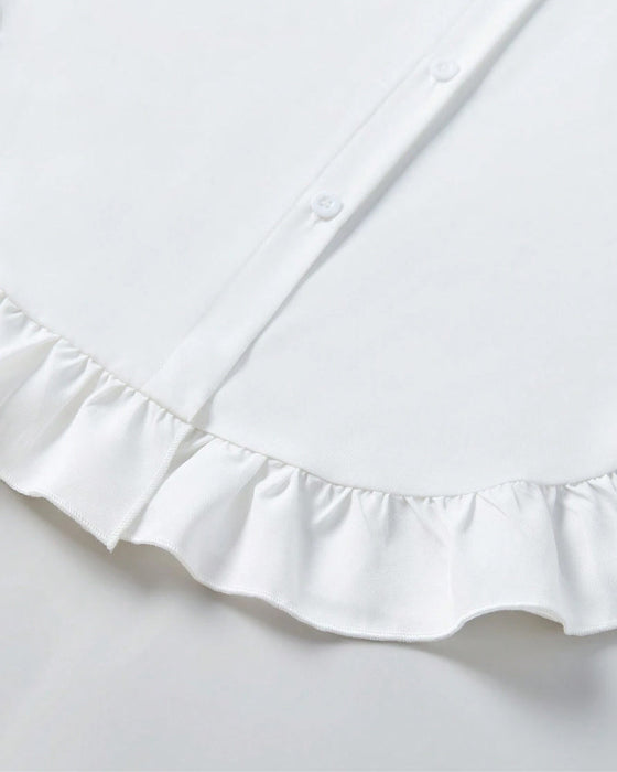 Lapel ruffled solid color shirt