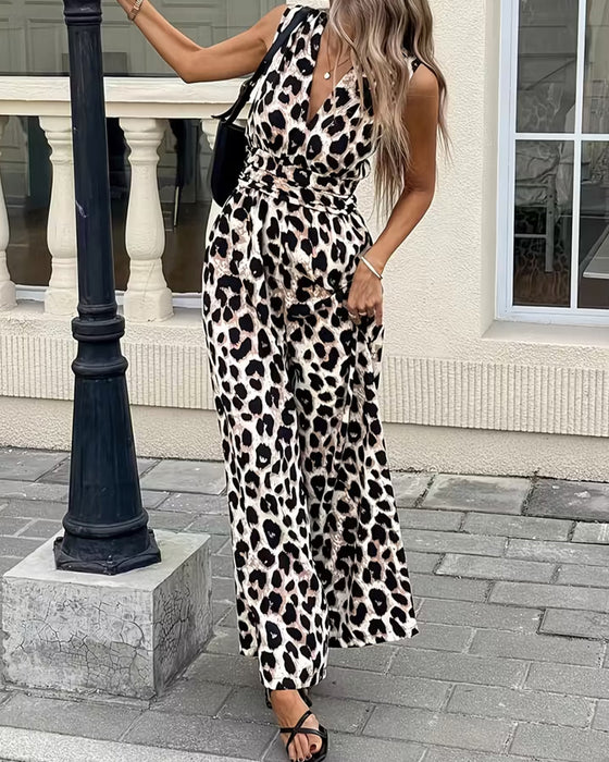 Leopard print sleeveless jumpsuit
