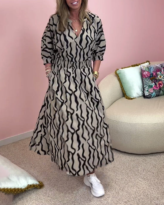 Geometric Print Dress with Pockets